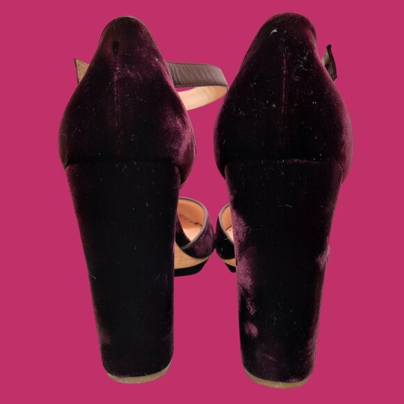Rupert Sanderson Ravenna Burgundy Velvet Platform Heels EUR 40 US 10 Ankle Strap - Picture 5 of 9